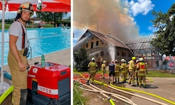 Die Feuerwehr kam für eine Löschleitung ins Antheringer Schwimmbad.