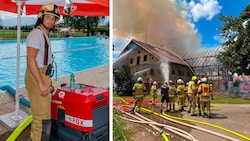 Die Feuerwehr kam für eine Löschleitung ins Antheringer Schwimmbad.