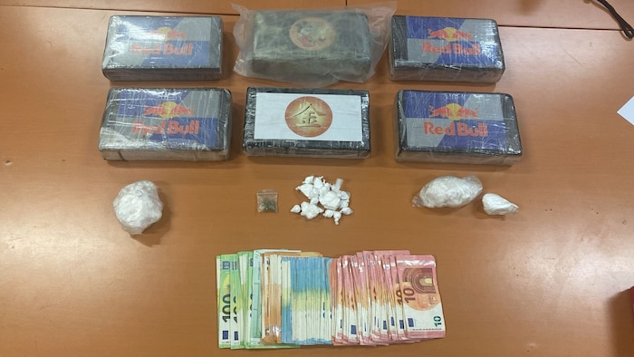 Sichergestellte Suchtmittel und Bargeld nach den Razzien in Wien.