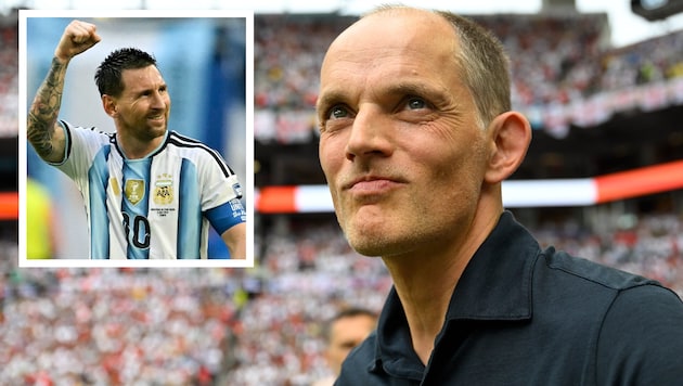 Thomas Tuchel (rechts) steht vor einem Schicksalsspiel gegen Lionel Messi und seine Argentinier.