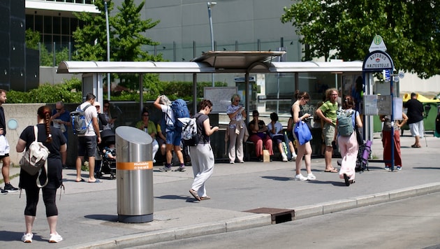 Eine echte Belastungsprobe: Die Sonne brennt direkt neben der U1-Station Kaisermühlen-VIC ...