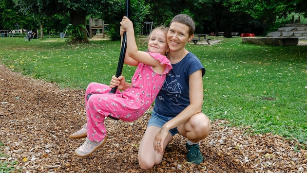 Elena Schmidt-Arras und ihre Tochter Hedda sind regelmäßig am Spielplatz Süd in der Stadt ...