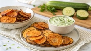 Für extra knusprige Chips sollten Sie die geschnittenen Süßkartoffelscheiben vor dem Würzen zehn ...