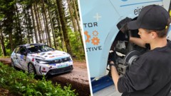 Schüler der HTL Steyr dürfen bei der Rallye Weiz die Reifen von Luca Pröglhöf wechseln.Steyr