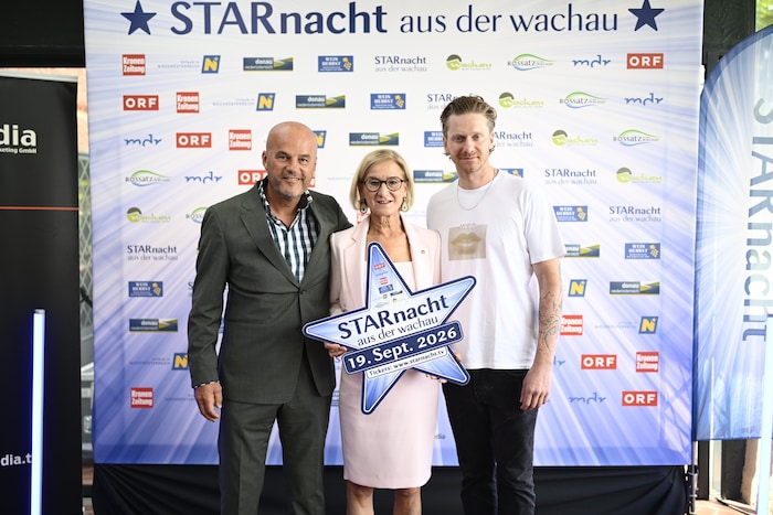 Starnacht-Veranstalter Martin Ramusch, Landeshauptfrau Johanna Mikl-Leitner und Lucas Fendrich.