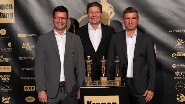 Brunmayr (l.) coacht nun nicht mehr an der Seite von Glasner und Angerschmid.