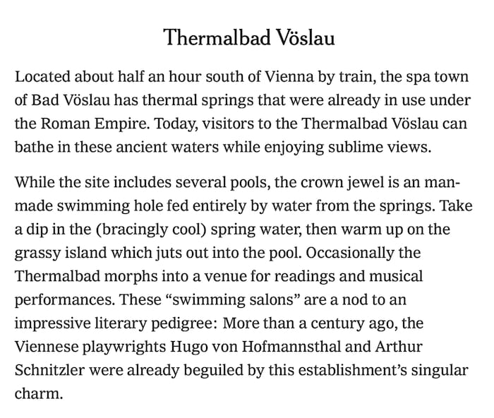 Mit so netten Worten lobt die New York Times das Thermalbad.