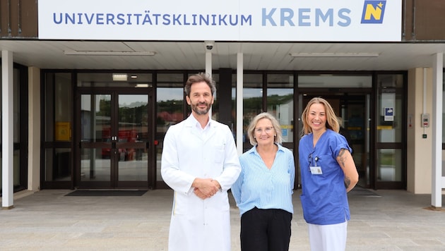 Dammerer, Patientin Silvia Gassner, Stationsleiterin Nadine Bischof.