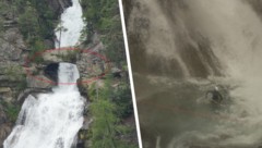 In diesem Bereich (roter Kreis) stürzte die 34-Jährige in den Wasserfall. Sie konnte letztlich ...
