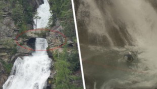 In diesem Bereich (roter Kreis) stürzte die 34-Jährige in den Wasserfall. Sie konnte letztlich ...