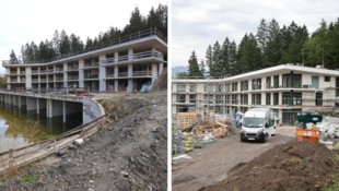 Ab Mitte 2024 war der Rohbau in Igls verwaist (Bild links). Im Oktober des Vorjahres wurde das ...