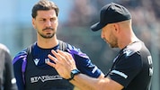 Trainer Stephan Helm (re.) mit Routinier Aleksandar Dragovic.