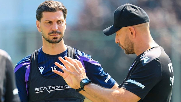 Trainer Stephan Helm (re.) mit Routinier Aleksandar Dragovic.