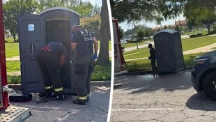 Die Feuerwehrleute mussten das Klo zerschneiden, um den Mann zu befreien.