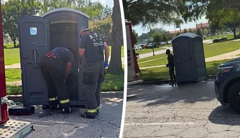 Die Feuerwehrleute mussten das Klo zerschneiden, um den Mann zu befreien.