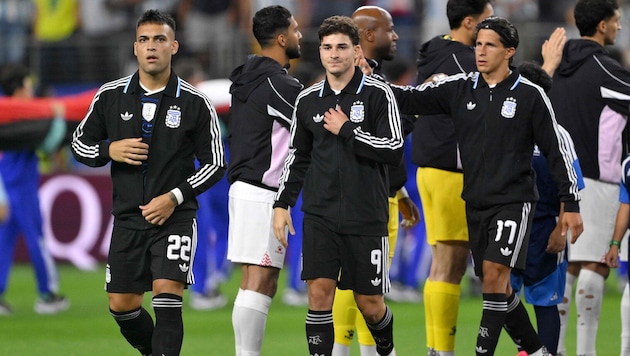 v.l.n.r.: Lautaro Martinez, Julian Alvarez und Giuliano Simeone