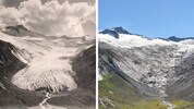 Das Schwarzensteinkees auf einer historischen Aufnahme und heute (rechts)
