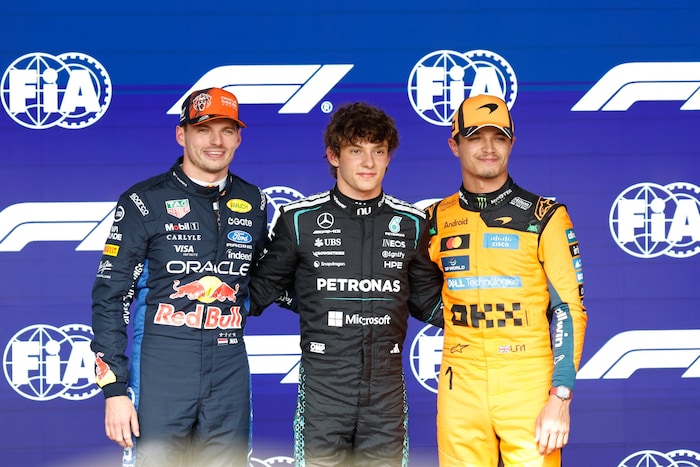 From left: Max Verstappen, Kimi Antonelli, and Lando Norris.