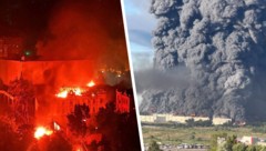 Russland hat mit massiven Luftangriffen (links) auf die Zerstörung der ...