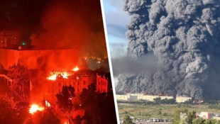 Russland hat mit massiven Luftangriffen (links) auf die Zerstörung der ...