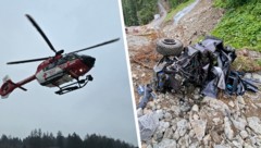 Unter anderem stand der Notarzthubschrauber RK-2 im Einsatz. Rechts das komplett demolierte ...