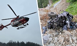 Unter anderem stand der Notarzthubschrauber RK-2 im Einsatz. Rechts das komplett demolierte ...