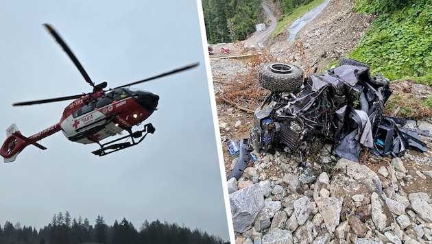 Unter anderem stand der Notarzthubschrauber RK-2 im Einsatz. Rechts das komplett demolierte ...