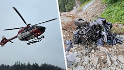 Unter anderem stand der Notarzthubschrauber RK-2 im Einsatz. Rechts das komplett demolierte ...
