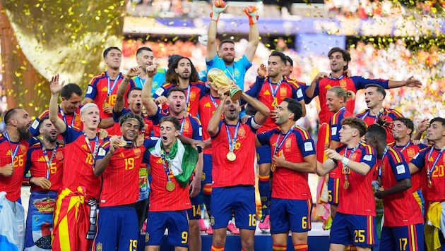 Captain Rodri lifts the World Cup trophy—Spain is the 2026 World Champion!