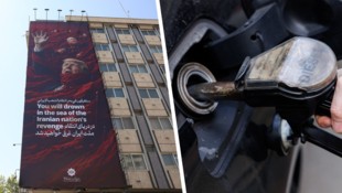 „Du wirst untergehen“, steht auf einem Plakat in Irans Hauptstadt Teheran.