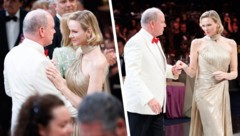 Fürstin Charlène und Fürst Albert II. genießen einen romantischen Tanz. In ihrer eleganten ...