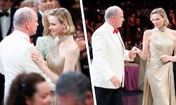 Fürstin Charlène und Fürst Albert II. genießen einen romantischen Tanz. In ihrer eleganten ...