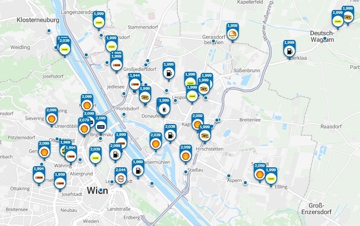 Die Dieselpreise lagen Montagmittag um die Zwei-Euro-Marke.