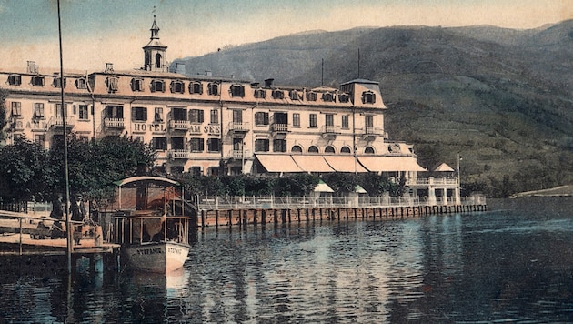 Das Grand Hotel um 1900 mit Dampfschiff Stefanie im Vordergrund