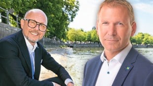 Der Bregenzer Stadtchef Michael Ritsch (li.) beklagt den niedrigsten Wasserstand des Bodensees ...