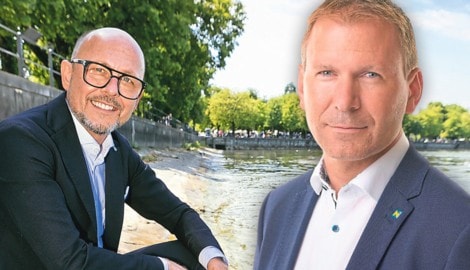 Der Bregenzer Stadtchef Michael Ritsch (li.) beklagt den niedrigsten Wasserstand des Bodensees ...