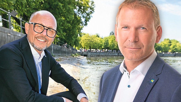 Der Bregenzer Stadtchef Michael Ritsch (li.) beklagt den niedrigsten Wasserstand des Bodensees ...