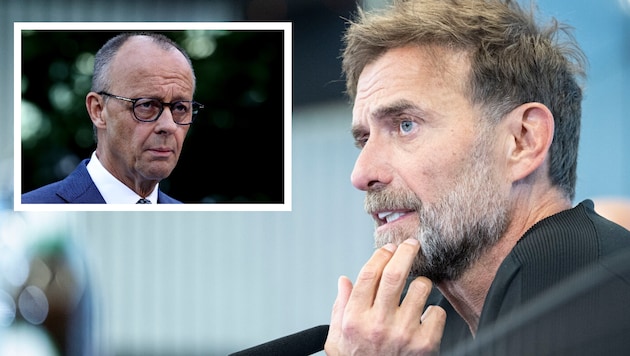 Auch Friedrich Merz kam in der feurigen Rede des neuen DFB-Bundestrainers Jürgen Klopp (rechts) ...