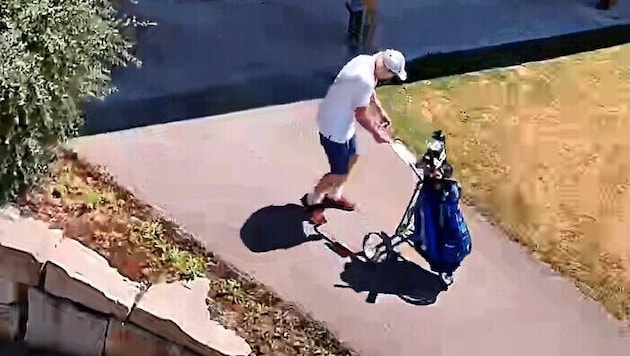 Footage shows the suspect brazenly making a getaway in the golf cart.