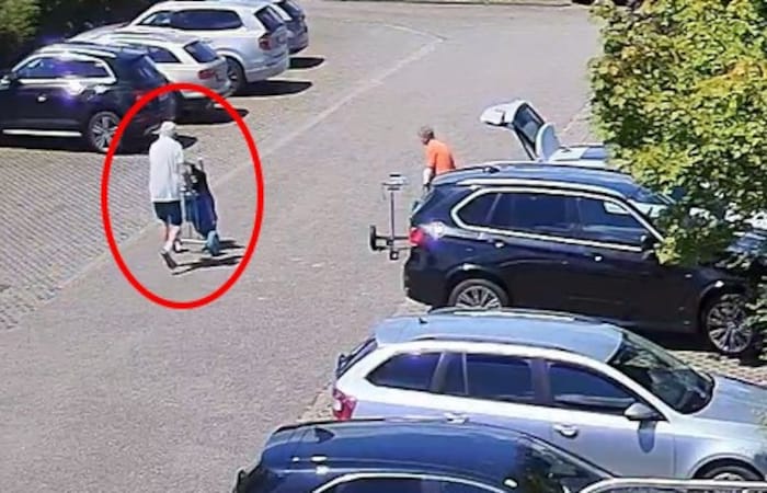 Seelenruhig spazierte der mutmaßliche Täter mit dem Golfwagerl an anderen Gästen vorbei.