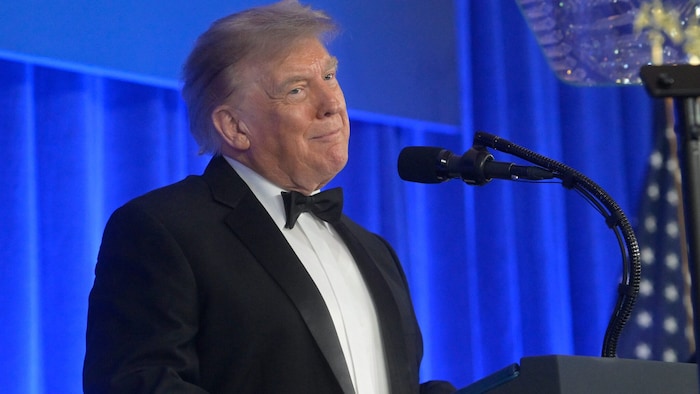 Donald Trump bei der Rede während des Gala-Dinners, das im April wegen eines Attentats ...