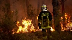 Ein Feuerwehrmann kämpft gegen die heftigen Brände westlich von Bordeaux.