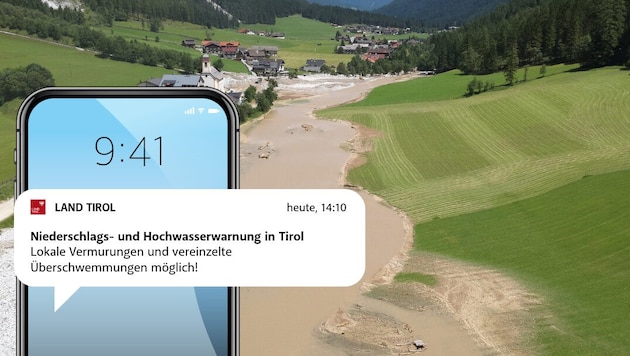 Bei einem extremen Wetterereignis wird über die Land Tirol App eine Warnung verschickt.