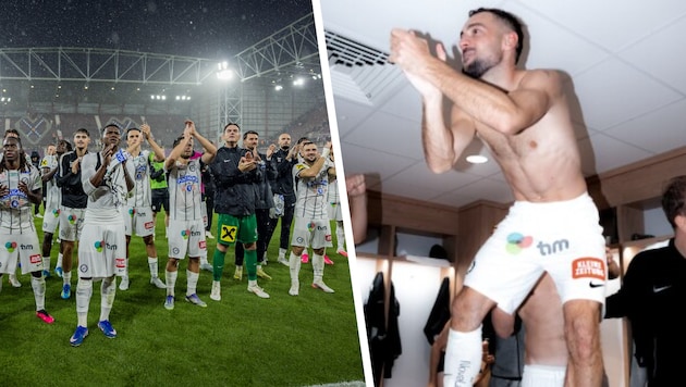 Sturm Graz feierte nach der Partie mit den Fans und in der Kabine.