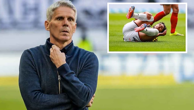 LASK-Trainer Dietmar Kühbauer und sein verletzter Schützling Ramiz Harakate
