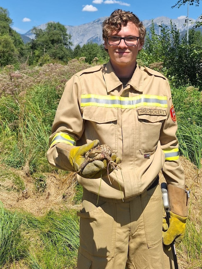 Die Kröte darf dank der Feuerwehr weiterleben.