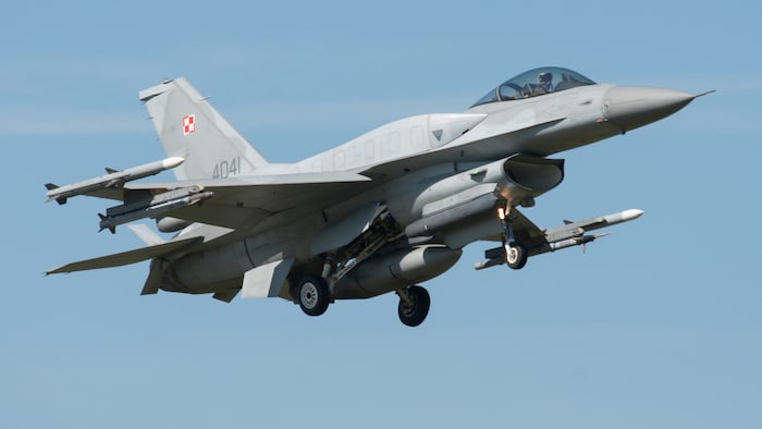Ein polnisches Kampfflugzeug vom Typ F-16 (Archivbild)
