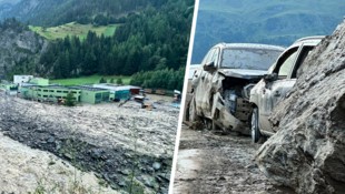 Das Unwetter sorgte für eine Spur der Verwüstung. Links das Klärwerk in Sölden. Rechts ...