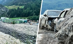 Das Unwetter sorgte für eine Spur der Verwüstung. Links das Klärwerk in Sölden. Rechts ...
