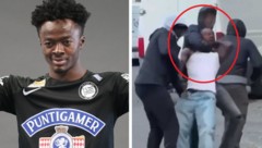 Mohammed Fuseini – links in der Saison 2022/23 im Dress des SK Sturm Graz und rechts als Opfer ...